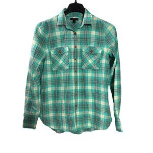 J. Crew Womens Plaid Long Sleeve Button Front Shirt 6T Green White Grey Yellow